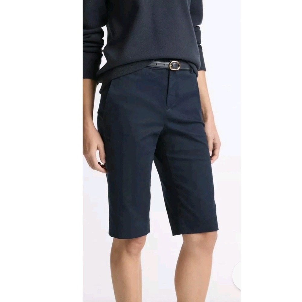 Vince Bermuda Shorts 10 Black Side Buckle Stretch Twill Walking Shorts Preppy